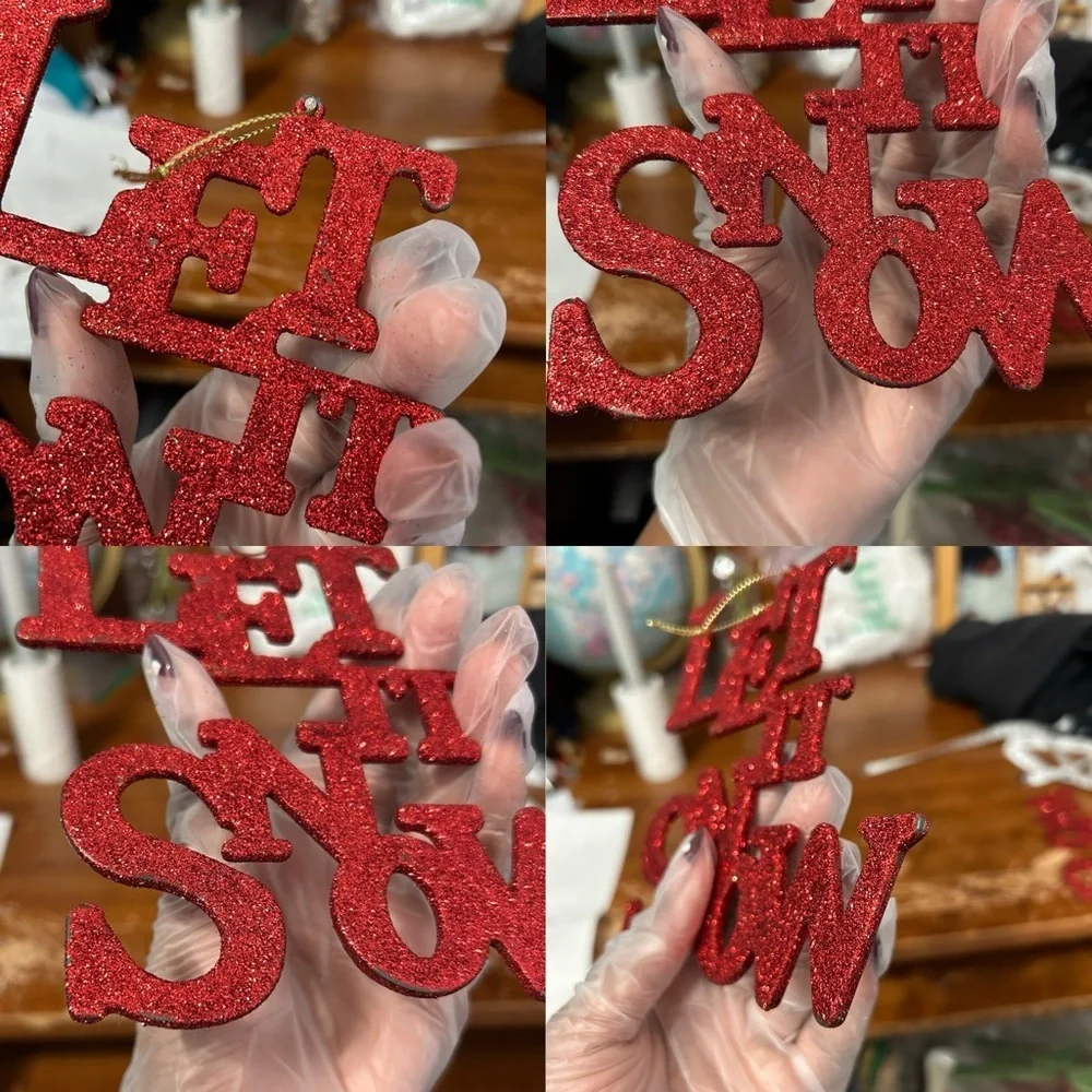 “Let It Snow” Red Glittery Letter Ornaments - Set Of 2 - “Chimney”